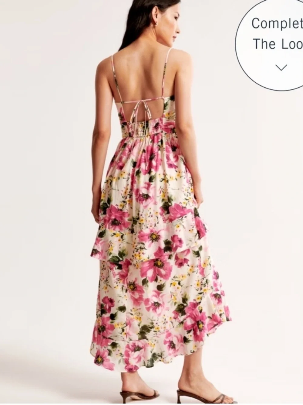 Abercrombie & Fitch Floral Pink Spaghetti-Strap tiered ruffle maxi dress size L